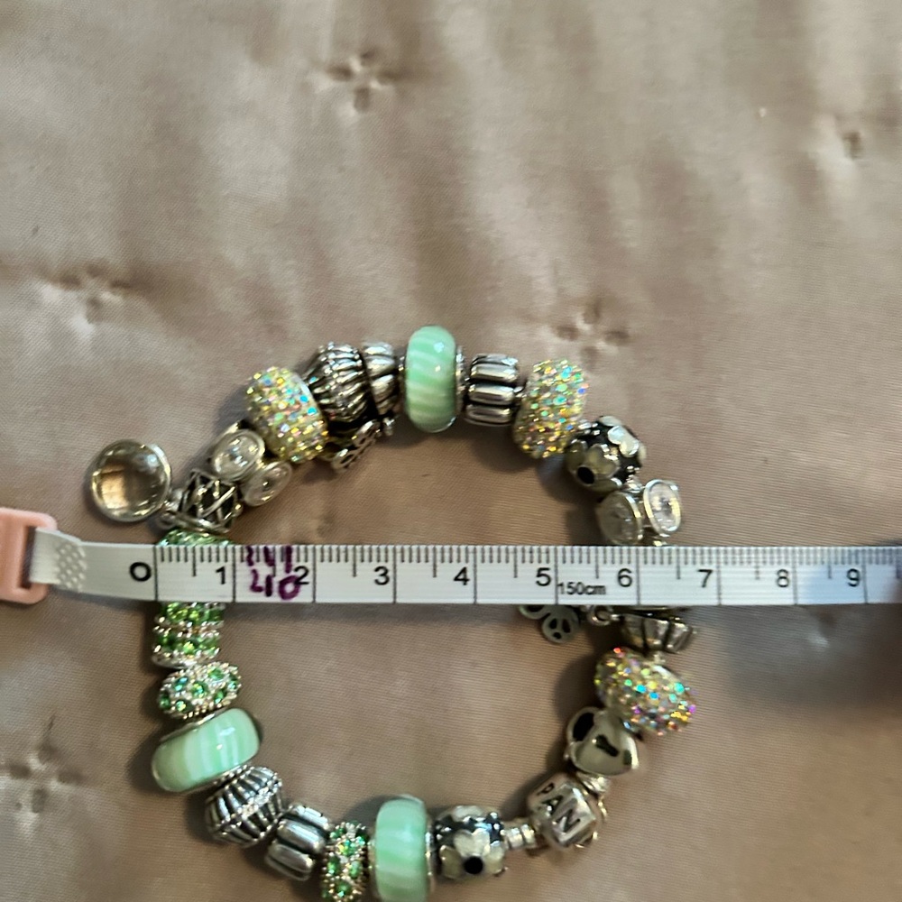 Pandora Silver Bracelet with Green Charms - Picture 3 of 5
